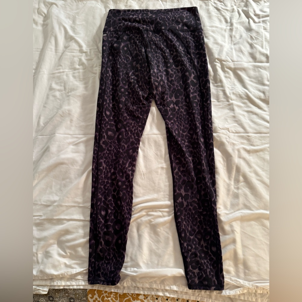 Fabletics PowerHold Define high-waisted purple leopard print leggings, M